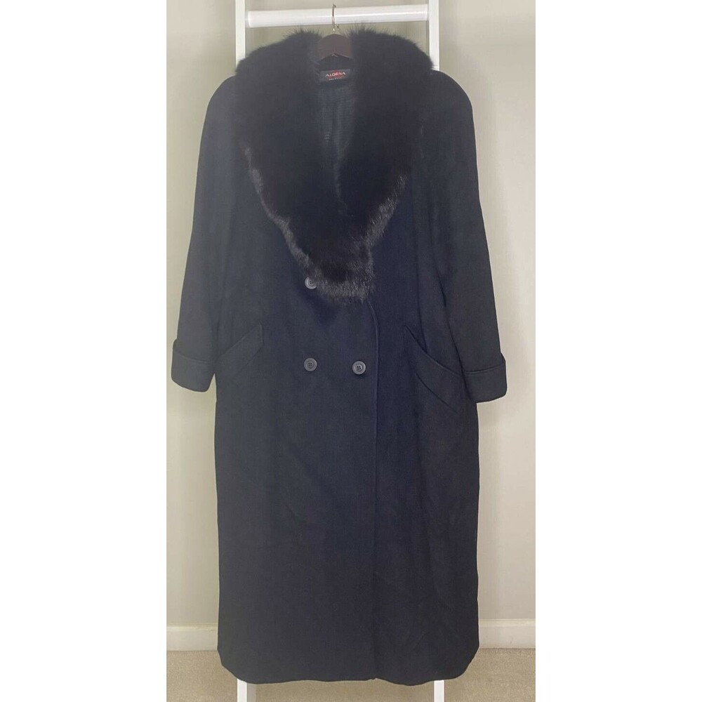 Alorna Wool Winter Coat 18 Black Double Breasted Fur Trim